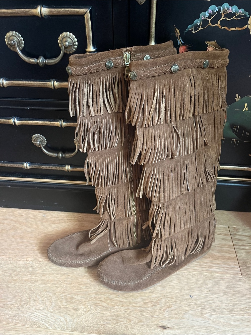 Minnetonka Brown Fringe Suede Knee-High Boots